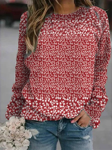 

Casual Crew Neck Floral Sweatshirt, Red, Sweatshirts & Hoodies