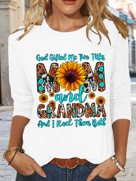 

Women's God Gifted Me Two Titles Mom And Grandma And I Rock Them Both Long Sleeve Shirt, White, Long sleeves