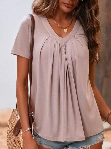 

Casual Loose V Neck Plain Solid V Neck T-Shirt, Pink, T-Shirts