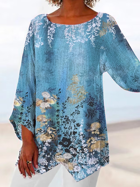 

Loose Casual Crew Neck Plain Shirt, Blue, Shirts & Blouses