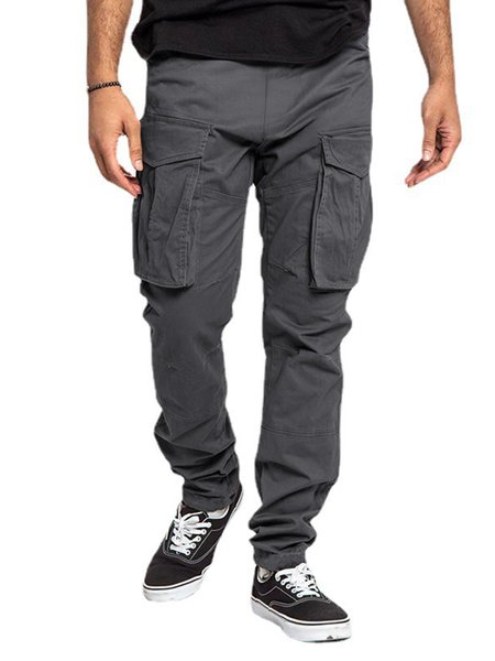 

Plain Loose Casual Cargo Pants, Deep gray, Pants