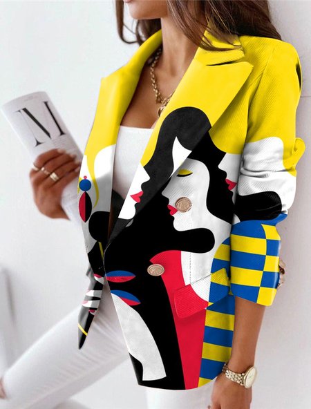 

Buckle Lapel Collar Casual Blazer, Yellow, Blazers