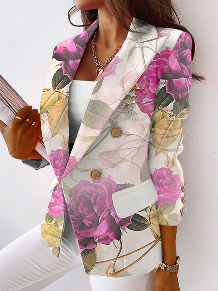 

Loose Lightweight Urban Floral Lapel Collar Long sleeve Blazer, As picture, Blazers