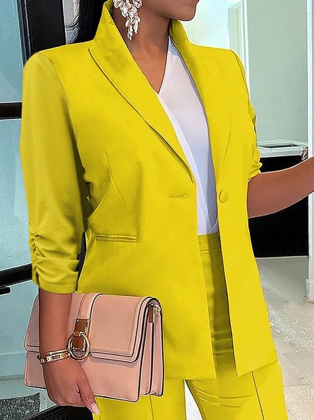 

Shawl Collar Casual Plain Loose Blazer, Yellow, Blazers