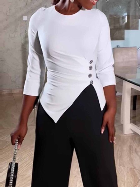 

Urban Regular Fit Plain Buttoned Crew Neck Split Shirt, White, Tees