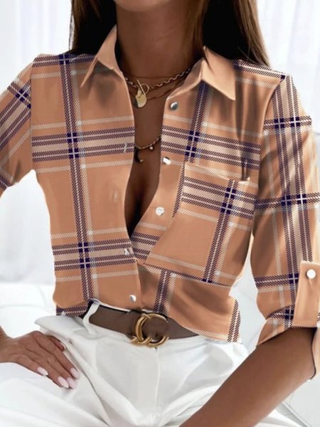 

Shirt Collar Loose Casual Ethnic Blouse, Khaki, Shirts & Blouses