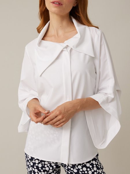 

Long sleeve Loose Urban Plain Blouse, White, Blouses and Shirts