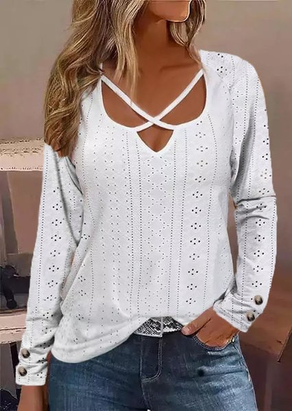 

V Neck Casual Shirt, White, Shirts & Blouses