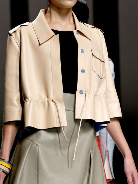 

Plain Urban Loose Short sleeve Shirt Collar Jacket, Apricot, Jackets