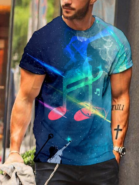 

Casual Abstract Regular Fit Crew Neck T-Shirt, Blue, T-Shirts