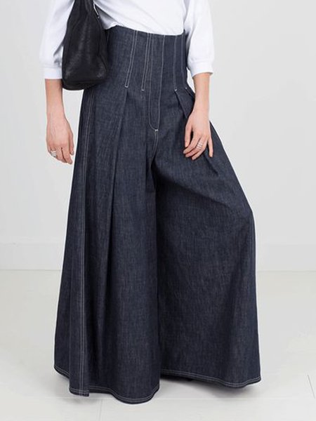 

Urban Regular Fit Plain Wide leg Faux Denim Jeans, Black, Jeans