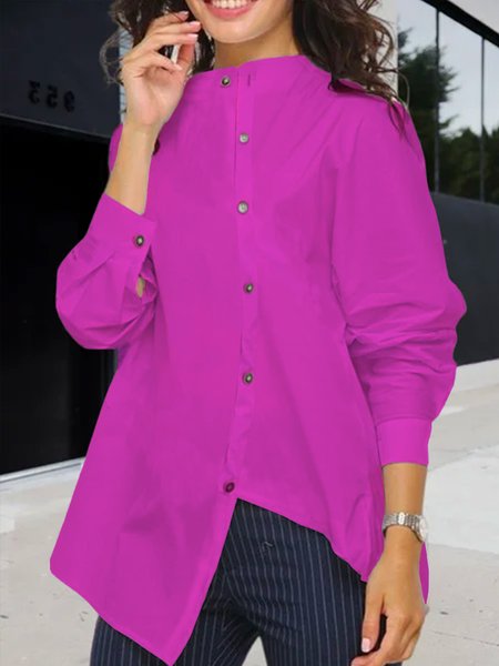 

Urban Regular Fit Long sleeve Stand Collar Blouse, Rose red, Blouses and Shirts
