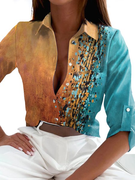

Casual Shirt Collar Abstract Loose Blouse, Green, Shirts & Blouses