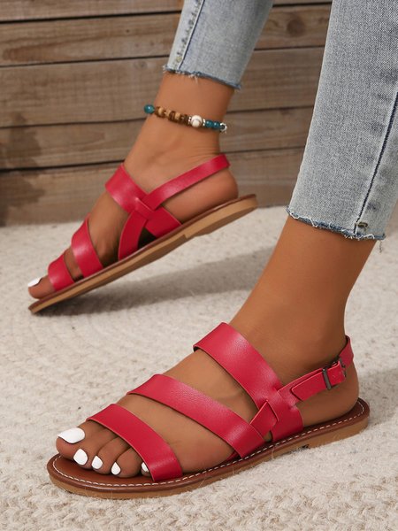

Solid Leather Straps Greek Sandals, Red, Sandals