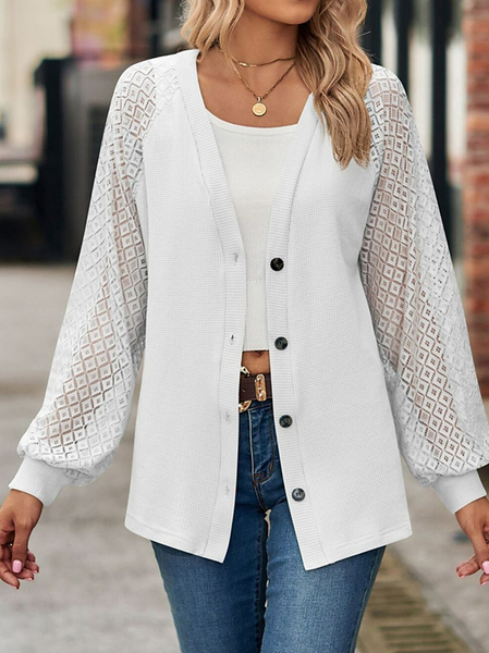 

Knitted Casual Others Plain Kimono, White, Cardigans