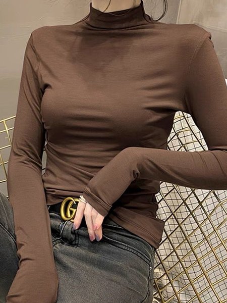 

Loose Casual Half Turtleneck T-Shirt, Brown, Tees
