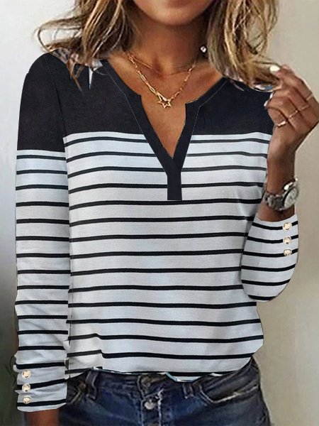 

Striped Buckle Loose Casual T-Shirt, Black, T-Shirts