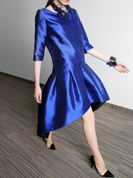 

Elegant Plain Crew Neck Short sleeve Short Dress, Blue, Mini Dresses