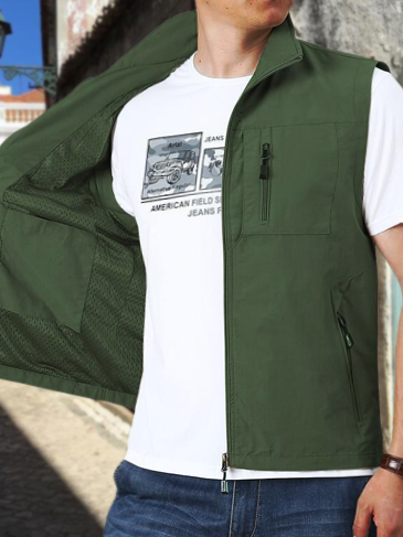 

Men's Casual Multi-Pocket Waterproof Vest Vest Outdoor Sports Daily Clothing, Army green, Vest