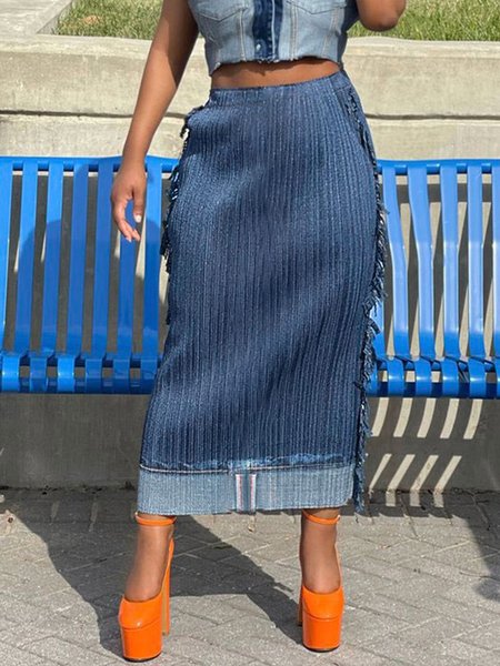 

Daily Casual Denim Regular Fit Denim Skirt, Blue, Denim Skirts