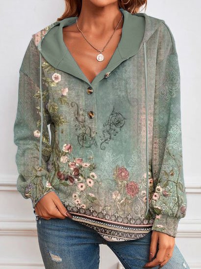 

Loose Hoodie Ethnic Casual Hoodie, Green, Sweatshirts & Hoodies