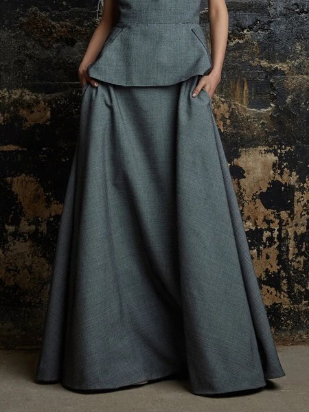 

A-Line Urban Plaid Loose Skirt, Gray, Skirts