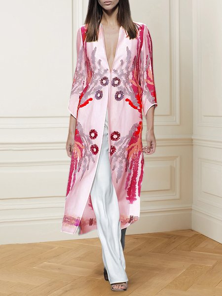 

Elegant Regular Fit Long Three Quarter sleeve Kimono, Pink, Kimonos