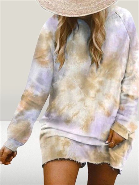 

Tie Dye Crew Neck Casual Loose Sweatshirt, Khaki, Sweatshirts & Hoodies