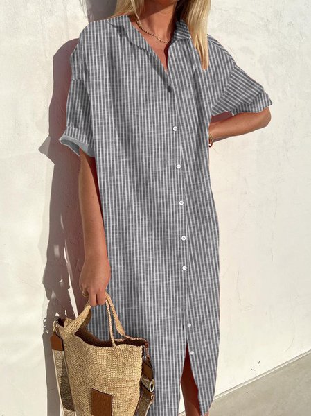 

Loose Shirt Collar Casual Color Block Dress, White-gray, Dresses