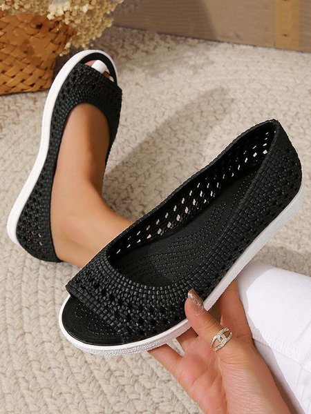 

Waterproof Hollow Out Beach Peep-Toe Shoes, Black, Flats