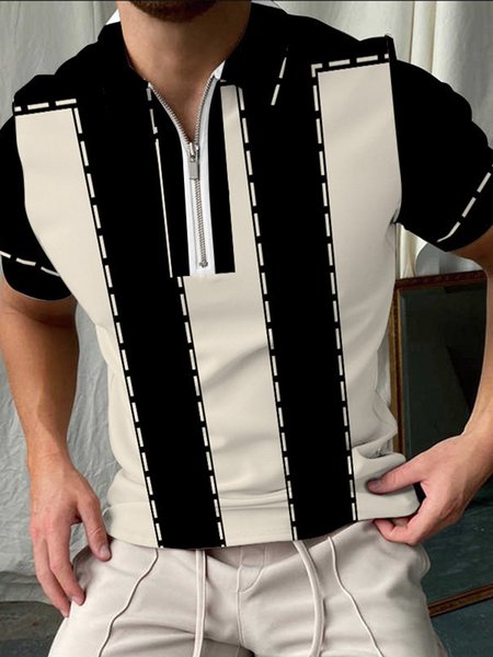 

Casual Abstract Regular Fit Polo Shirt, Apricot, Polos