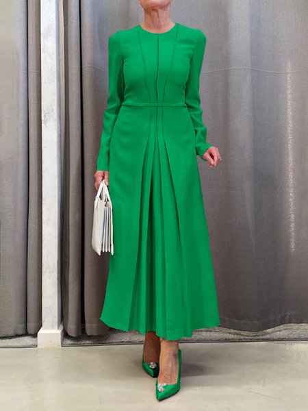 

Regular Fit Crew Neck Plain Long Sleeve Urban Midi Dress With No Belt, As picture, Maxi Dresses