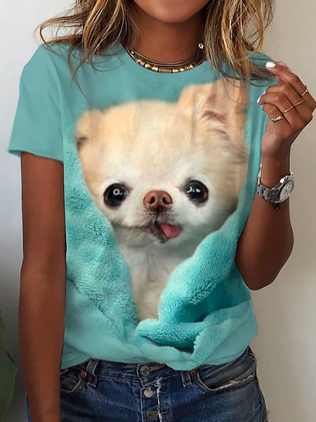 

Crew Neck Loose Casual Dog T-Shirt, Green, T-Shirts