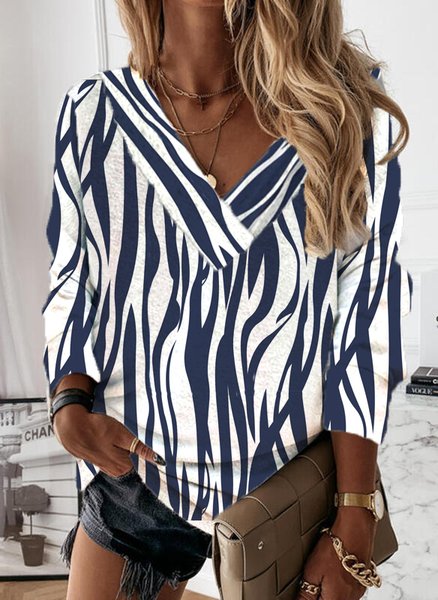 V Neck Casual Striped Sweatshirt, Stripe, Suit Set