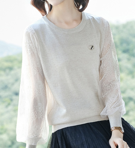 

Yarn/Wool Yarn Crew Neck Casual Sweater, Khaki, Sweaters