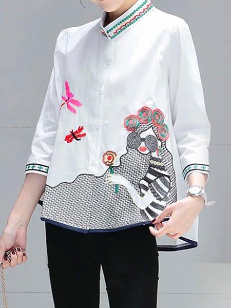

Long sleeve Figure Regular Fit Urban Stand Collar Blouse, White, Blouses and Shirts