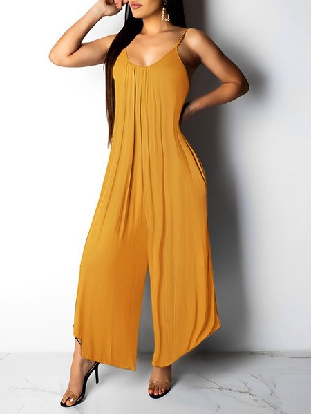 

Yellow Daily Casual Crew Neck Jumpsuit, Jumpsuits