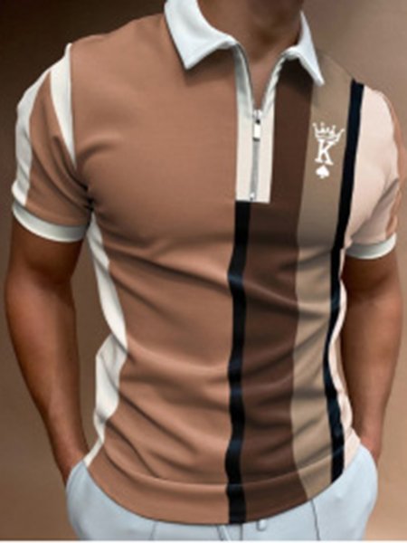 

Casual Regular Fit V Neck Polo Shirt, Black-brown, Polos
