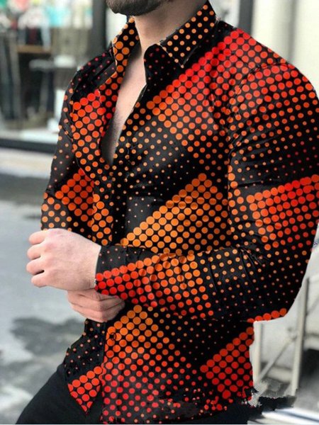 

Casual Abstract Regular Fit V Neck Shirt, Orange, Shirts ＆ Blouse