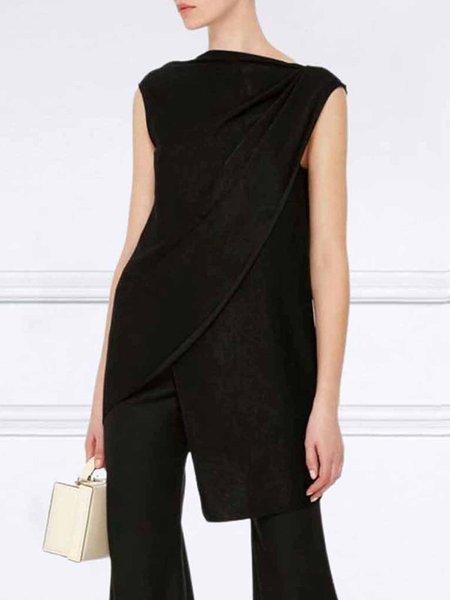 

Urban Loose Plain Asymmetrical Top, Black, Blouses and Shirts