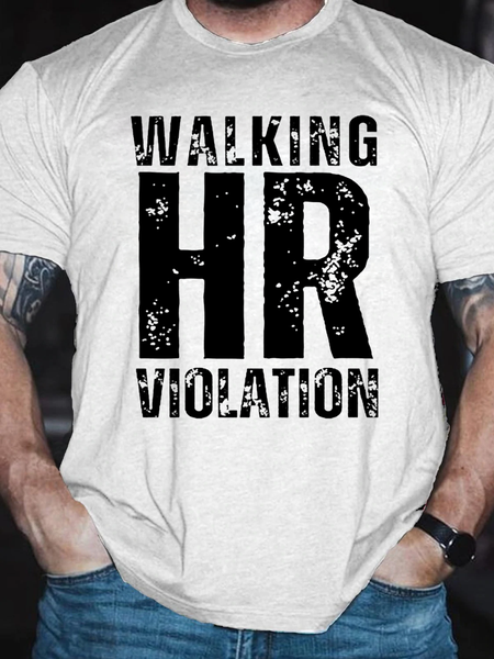 

Men's Walking HR Violation Crew Neck Casual Cotton T-Shirt, White, T-shirts