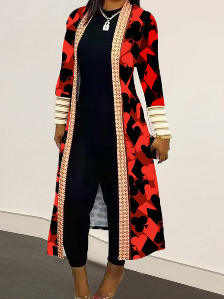 

Micro-Elasticity Casual Loose Long sleeve Mid-long Kimono, Red, Kimonos