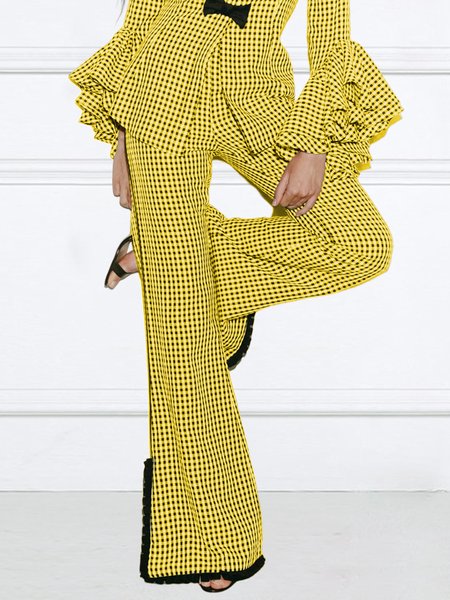 

Regular Fit Elegant Plaid Pants, Yellow, Pants