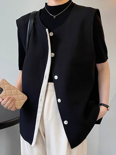 

Urban Color Block Regular Fit Crew Neck Vest, Black, Vests and Gilets