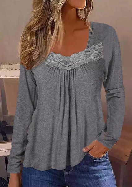 

V Neck Casual Plain T-Shirt, Gray, T-Shirts