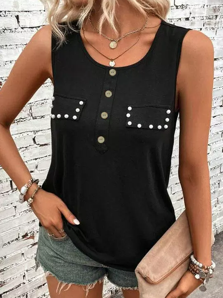

Casual Plain Knitted Tank Top, Black, Tanks & Camis