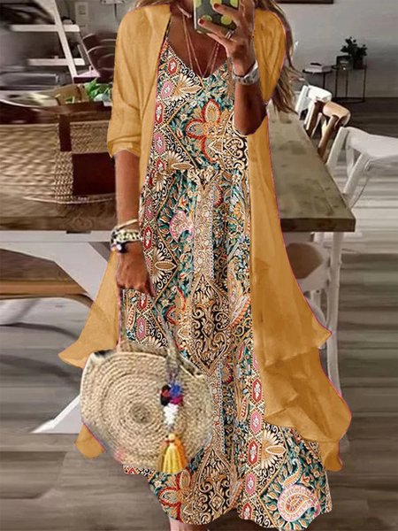 

Ethnic Elegant Loose Two-Piece Set, Yellow, Suit Set