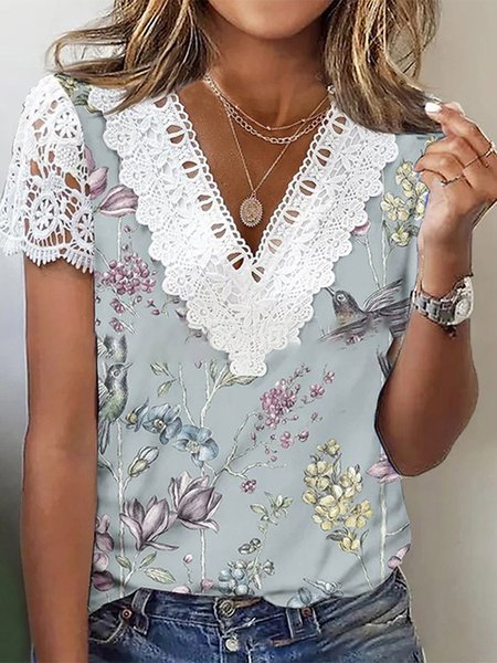 

Casual Floral Regular Fit T-Shirt, Light blue, T-Shirts