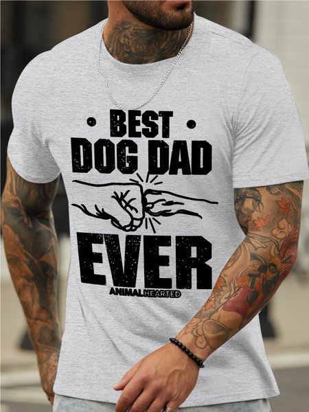 

Dog dad T-shirt for men Casual Crew Neck Cotton T-Shirt, Light gray, T-shirts