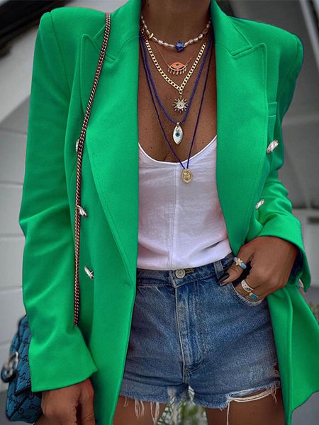 

Urban Lapel Collar Blazer With No, Green, Blazers